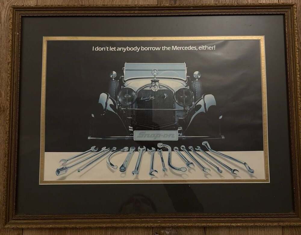 Vintage Snap-On Tools Mercedes Benz Framed Matted Garage Wall Art Mechanic Decor